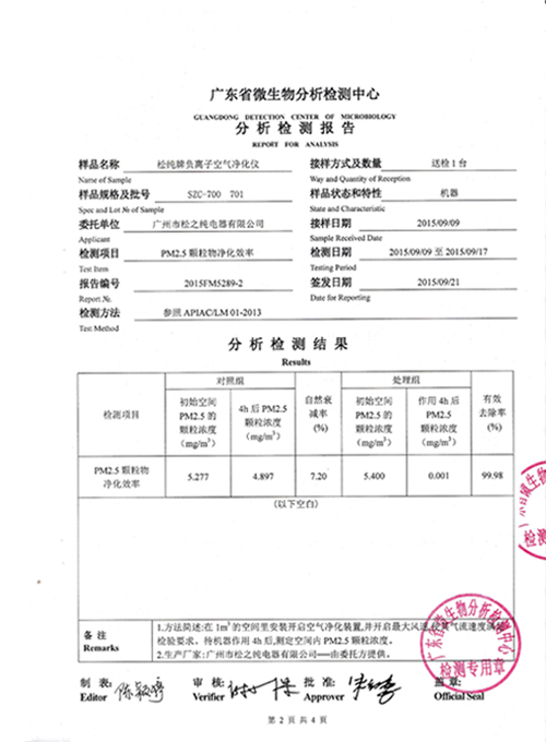 松纯PM2.5分析检测报告